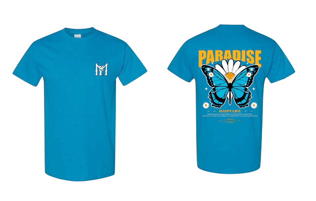 ANOTHER DAY IN PARADISE BUTTERFLY BLUE TEE